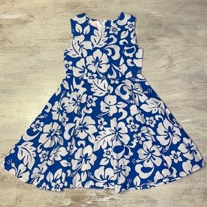 Hawaii Hangover Floral Blue and White Kids Casual Summer Dress sz 7 100% cotton
